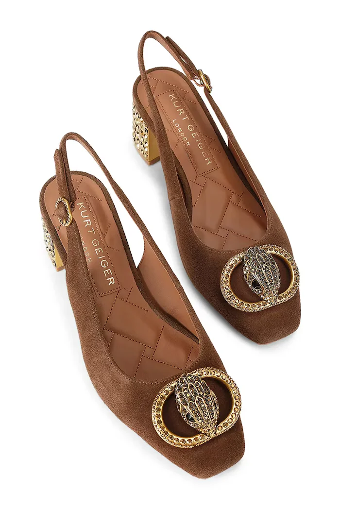 Kurt Geiger London обувки с дебел ток с отворена пета от велур Chelsea Block Slingback кафяви 3415030209