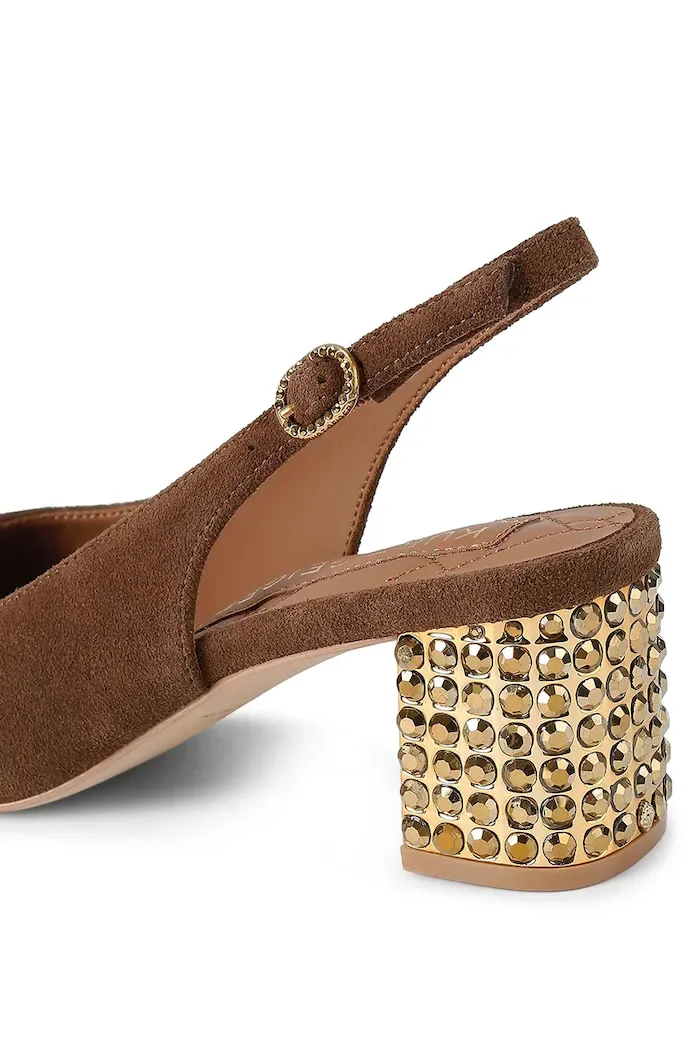Kurt Geiger London обувки с дебел ток с отворена пета от велур Chelsea Block Slingback кафяви 3415030209