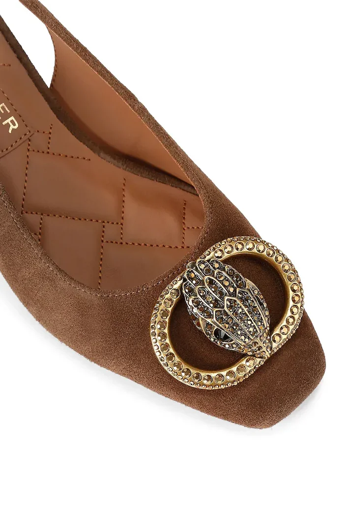 Kurt Geiger London обувки с дебел ток с отворена пета от велур Chelsea Block Slingback кафяви 3415030209