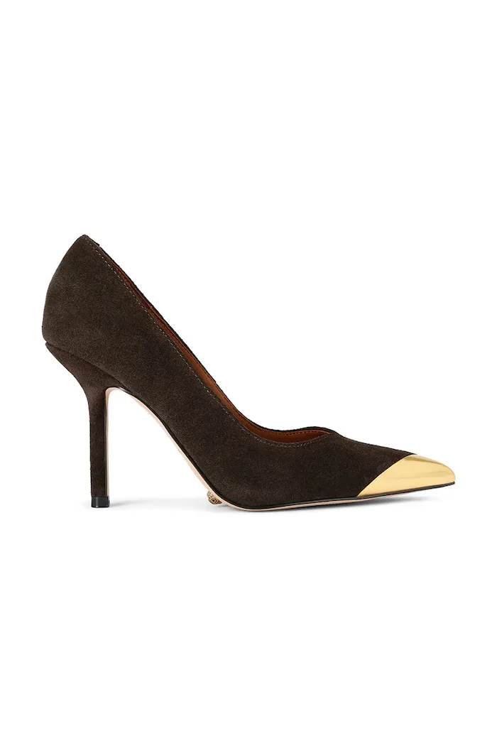 Kurt Geiger London обувки с ток от велур Regent Point Court кафяви 4986935209
