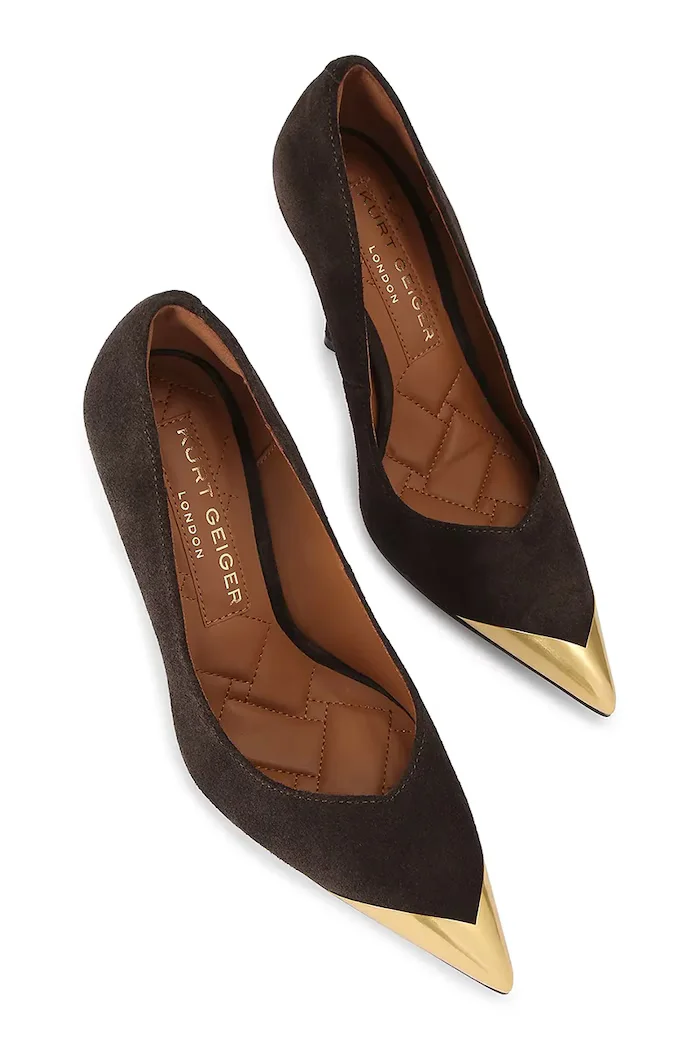 Kurt Geiger London обувки с ток от велур Regent Point Court кафяви 4986935209
