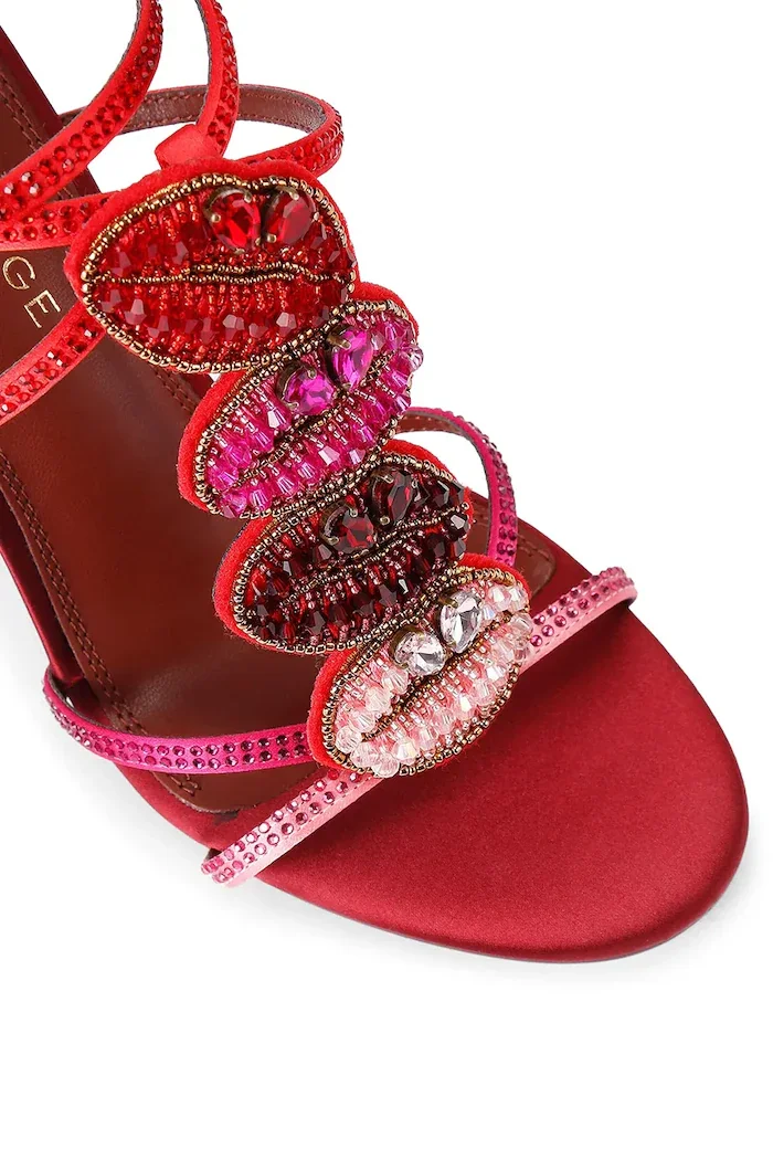 Kurt Geiger London сандали с висок ток Kiss Sandal Pink Comb Fabric червени 5803957609