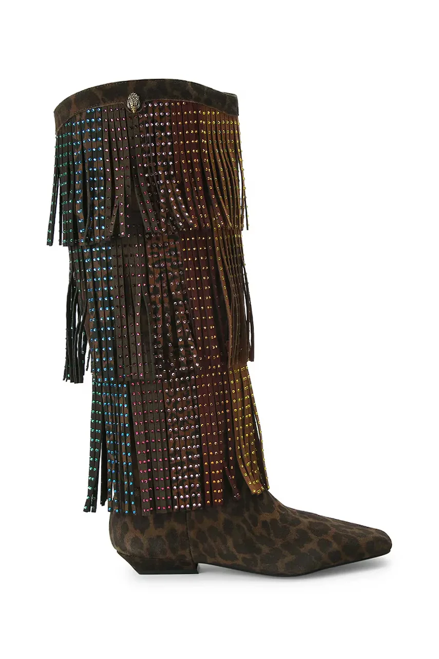 Kurt Geiger London Велурени ботуши Western Fringe Pull On
