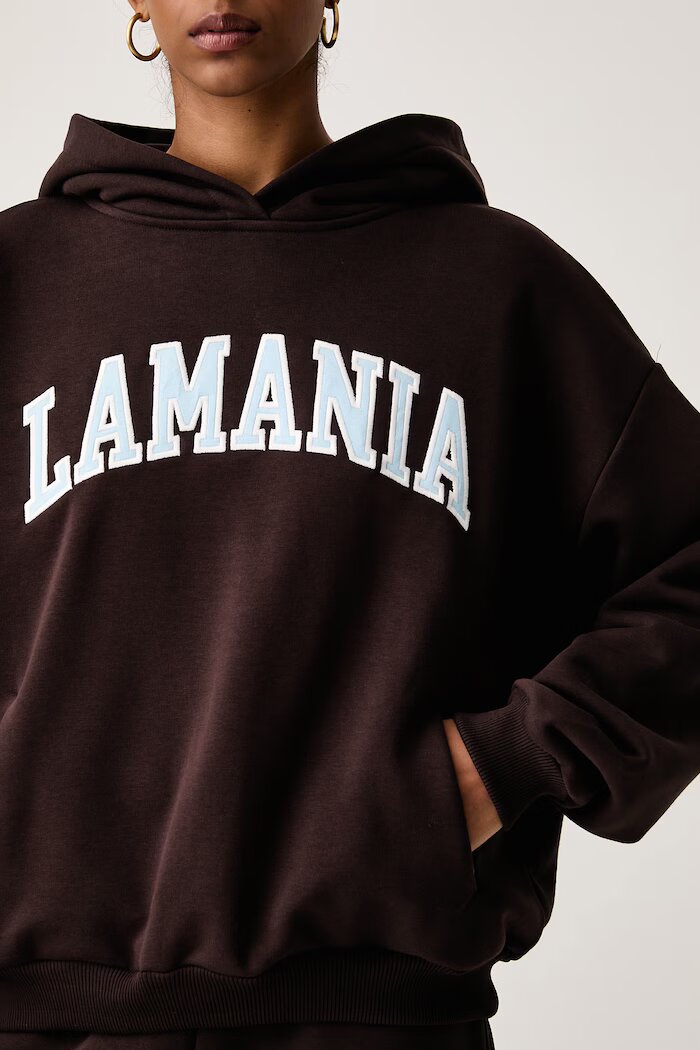 La Mania суичър с качулка дамски с памук LOS кафяв LOS