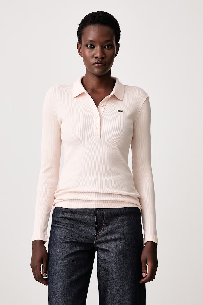 Lacoste блуза с дълги ръкави дамска от памук розова DF5281