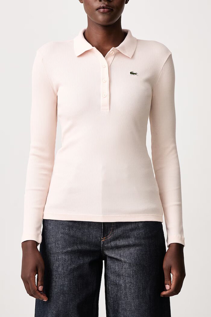 Lacoste блуза с дълги ръкави дамска от памук розова DF5281