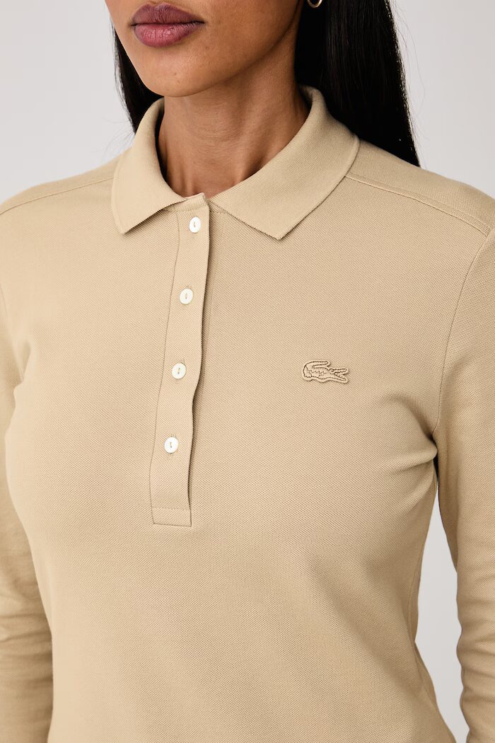 Lacoste блуза с дълги ръкави дамска от памук с еластан бежова PF5464