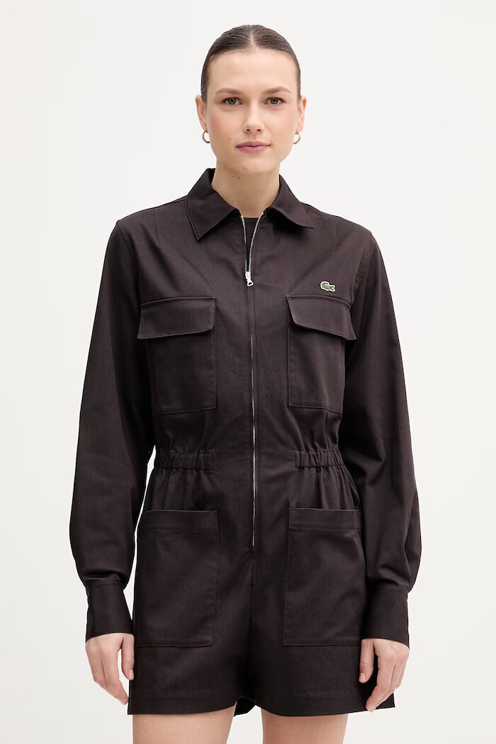 Lacoste гащеризон дамски от памук с еластан кафяв EF0557