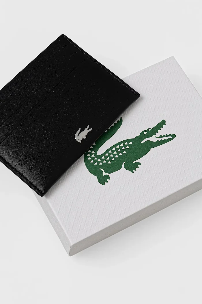 Lacoste калъф за карти мъжки от кожа черен NH1346FG