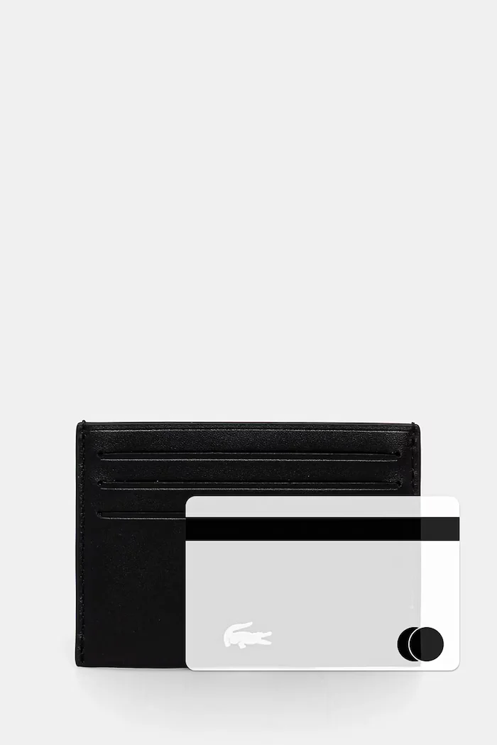 Lacoste калъф за карти мъжки от кожа черен NH1346FG