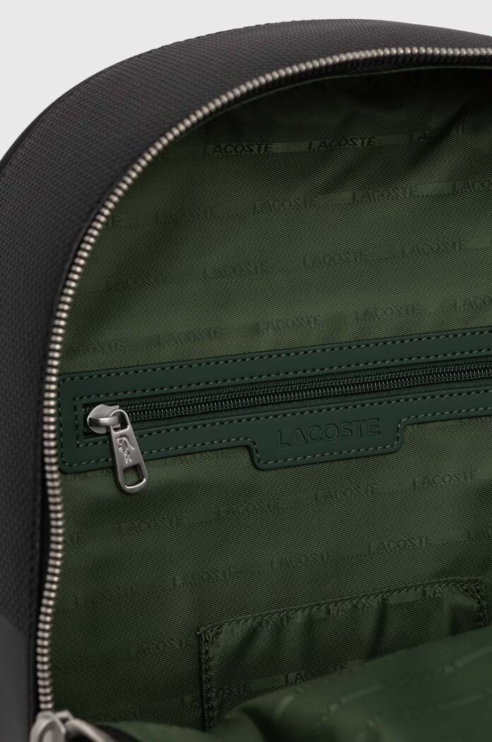 Lacoste Кожена раница в черно голям размер с изчистен дизайн