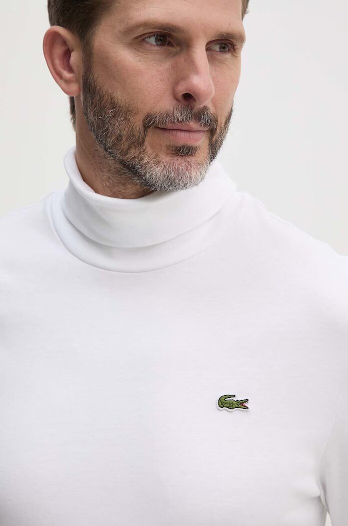 Lacoste Памучна блуза с дълги ръкави в бяло с изчистен дизайн UH2828