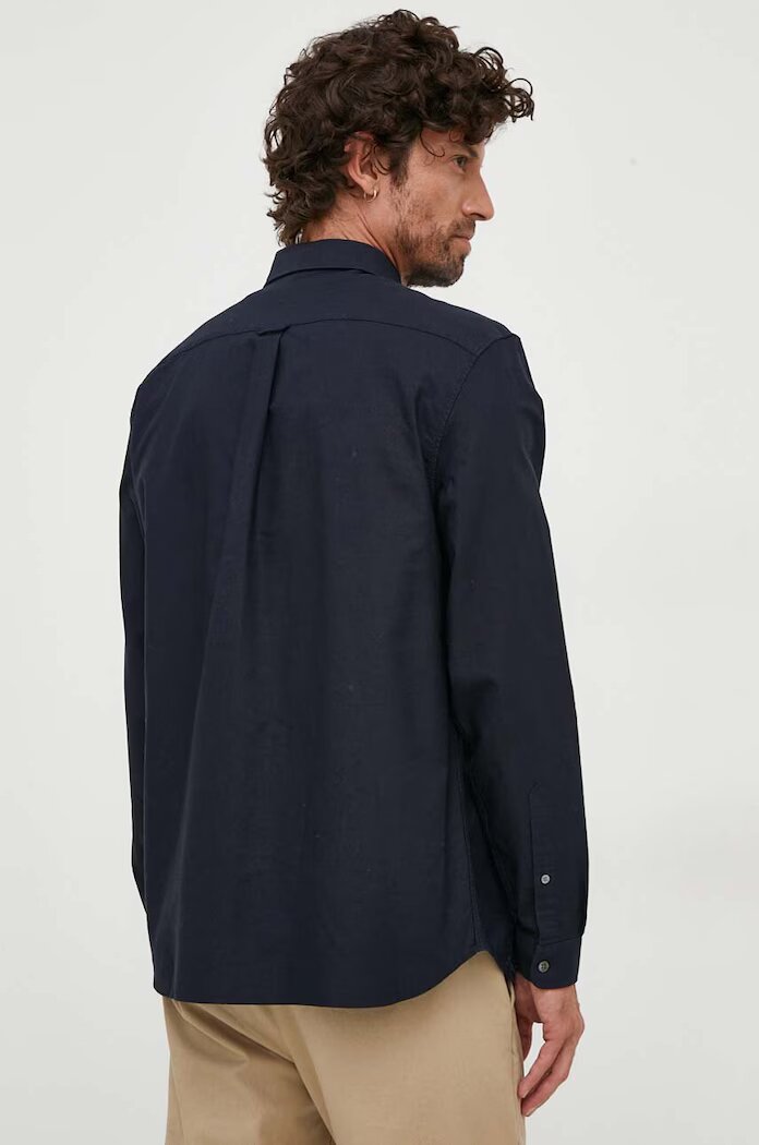 Lacoste Памучна риза мъжка в синьо със стандартна кройка с яка с копче