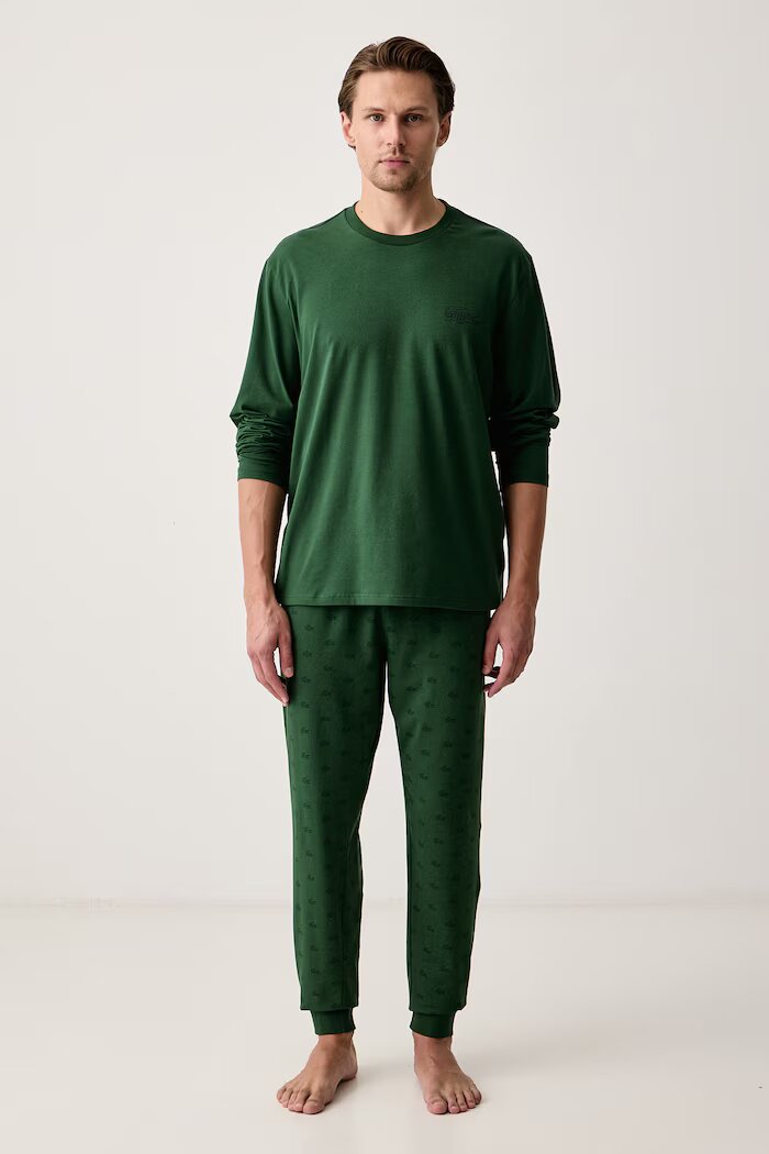 Lacoste пижама от две части мъжка от памук с еластан зелена 4H9147