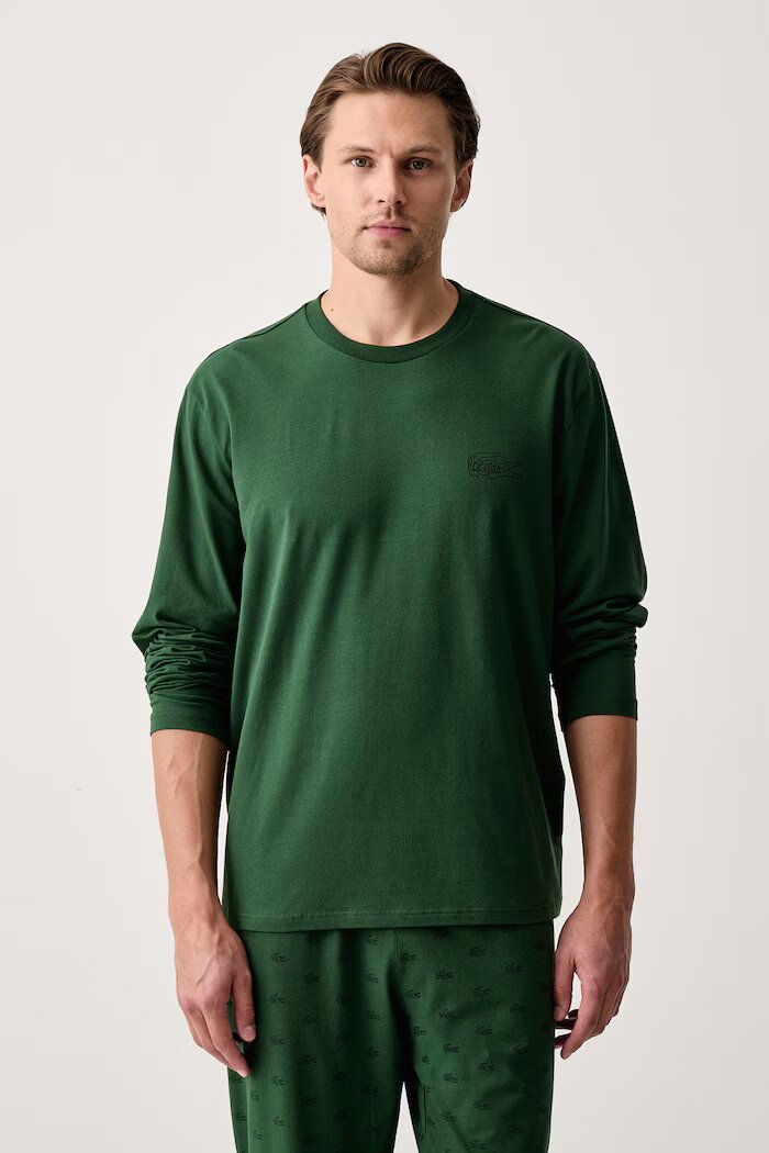 Lacoste пижама от две части мъжка от памук с еластан зелена 4H9147