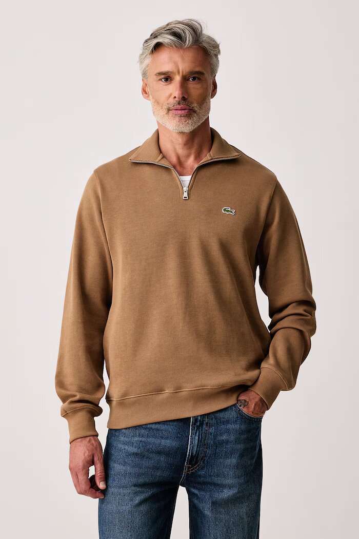 Lacoste пуловер с ниско поло мъжки от памук кафяв SH1927