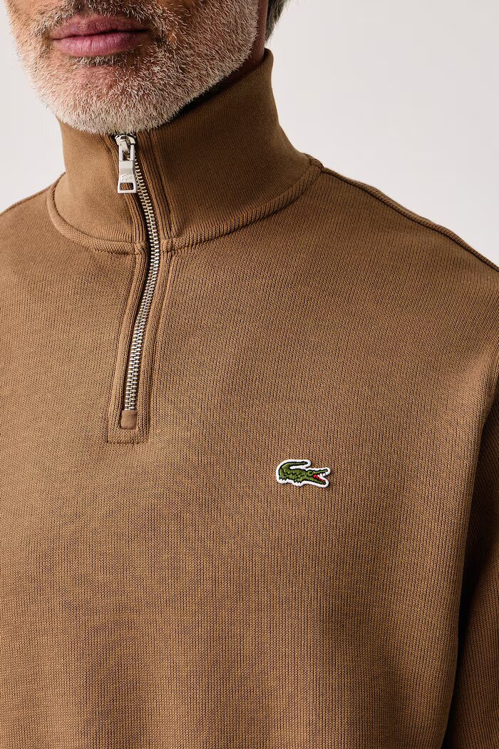 Lacoste пуловер с ниско поло мъжки от памук кафяв SH1927