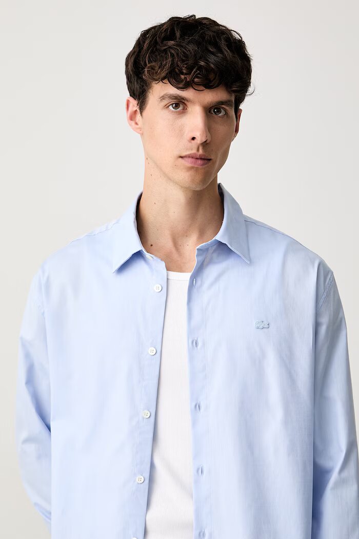 Lacoste риза тип Оксфорд от памук синя с изчистена шарка CH8729