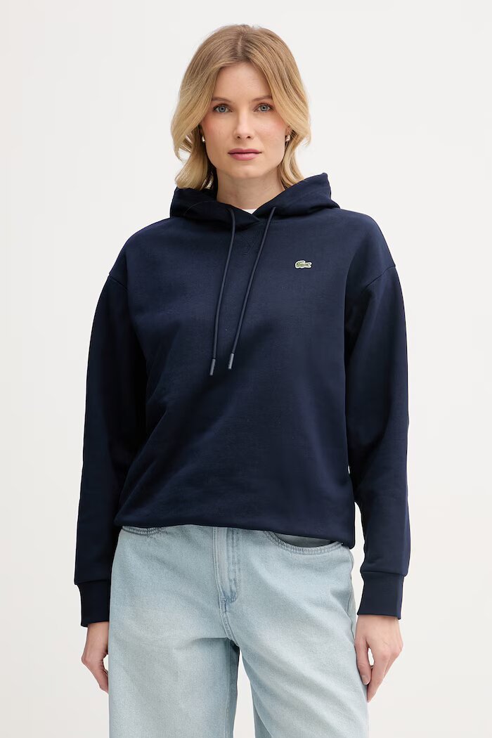 Lacoste суичър с качулка дамски от памук тъмносин SF7612