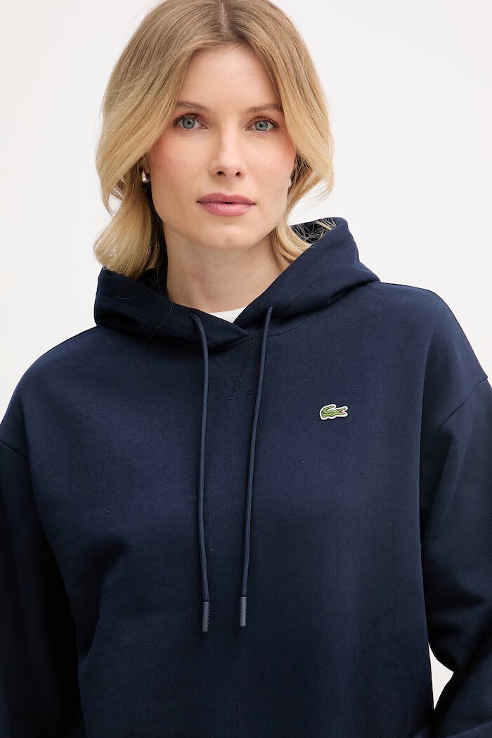 Lacoste суичър с качулка дамски от памук тъмносин SF7612