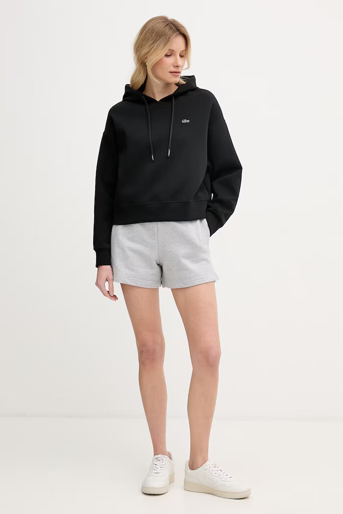 Lacoste суичър с качулка дамски с памук черен SF0048
