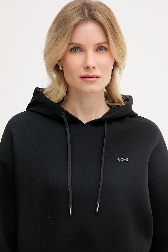 Lacoste суичър с качулка дамски с памук черен SF0048