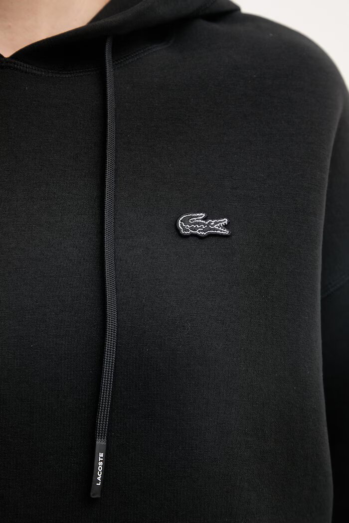 Lacoste суичър с качулка дамски с памук черен SF0048
