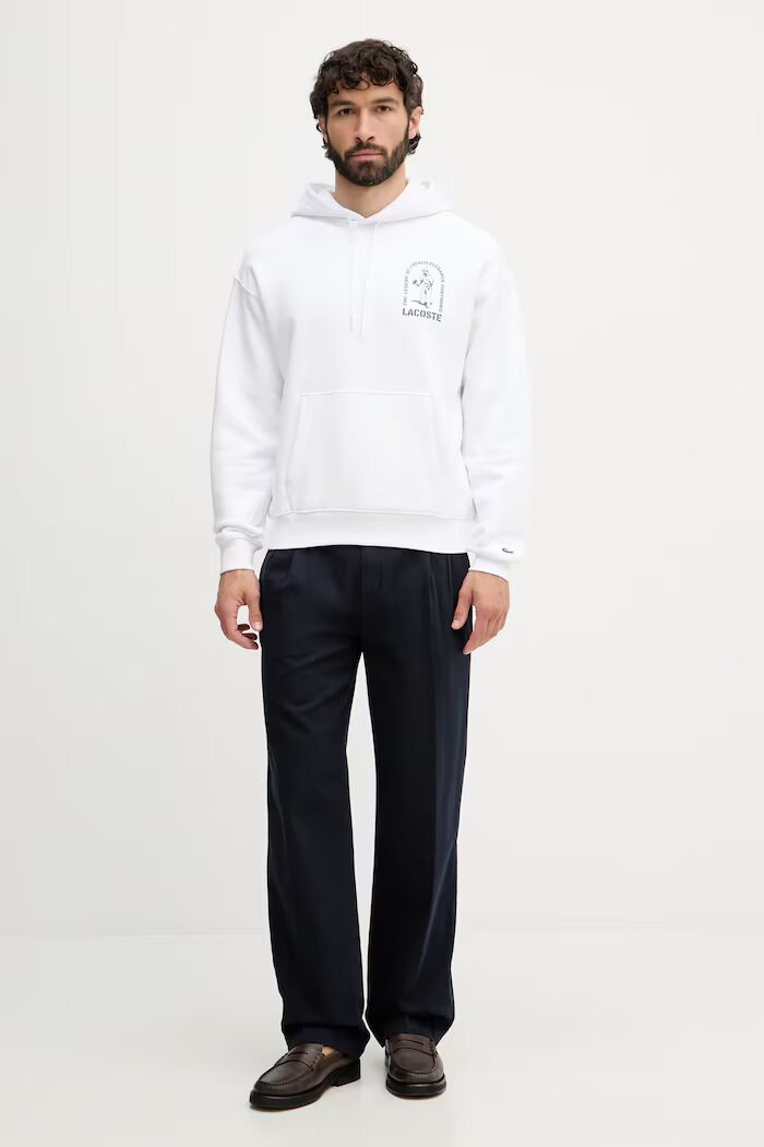Lacoste суичър с качулка мъжки от памук бял SH1371