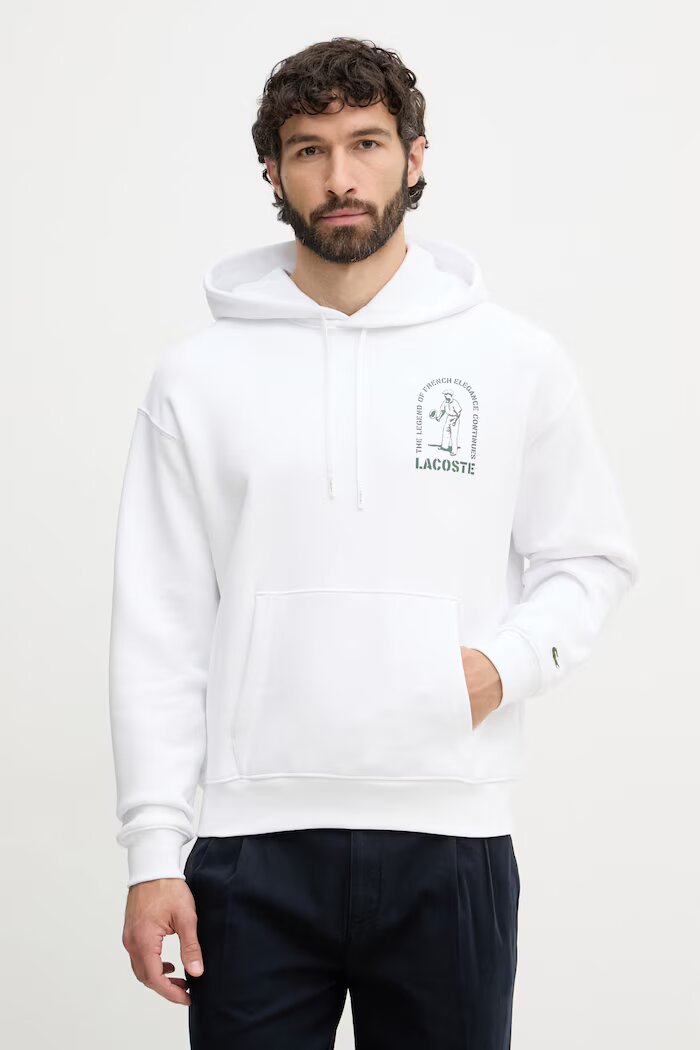 Lacoste суичър с качулка мъжки от памук бял SH1371