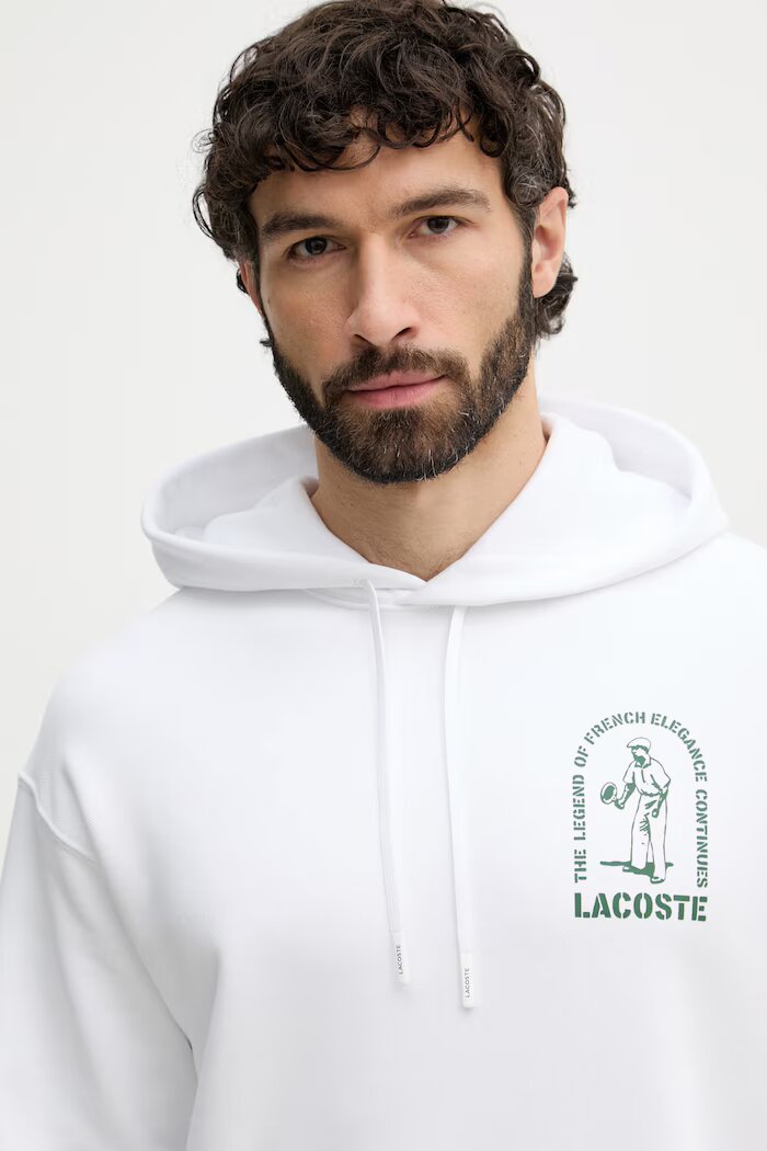 Lacoste суичър с качулка мъжки от памук бял SH1371