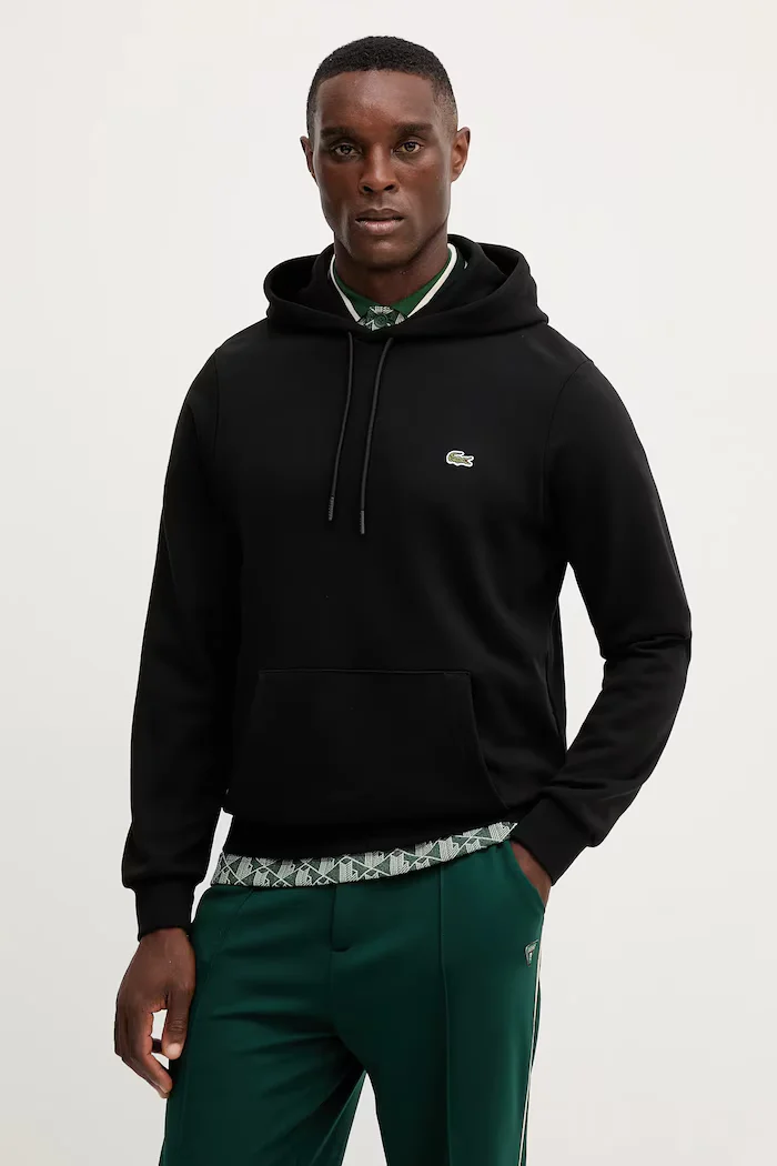Lacoste суичър с качулка мъжки от памук черен SH9839