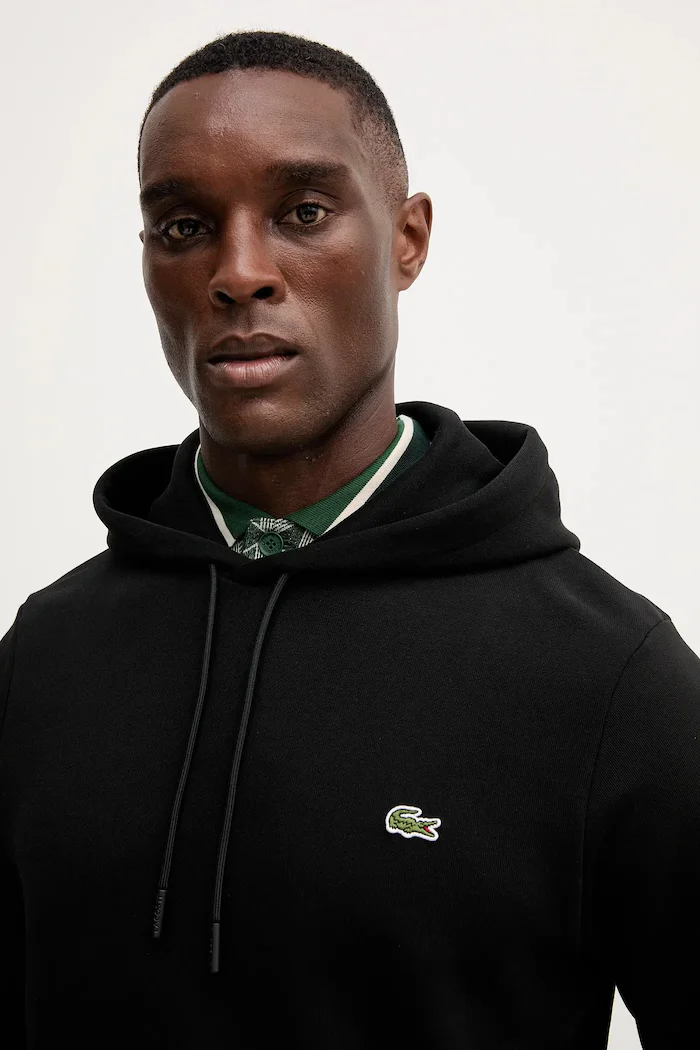 Lacoste суичър с качулка мъжки от памук черен SH9839