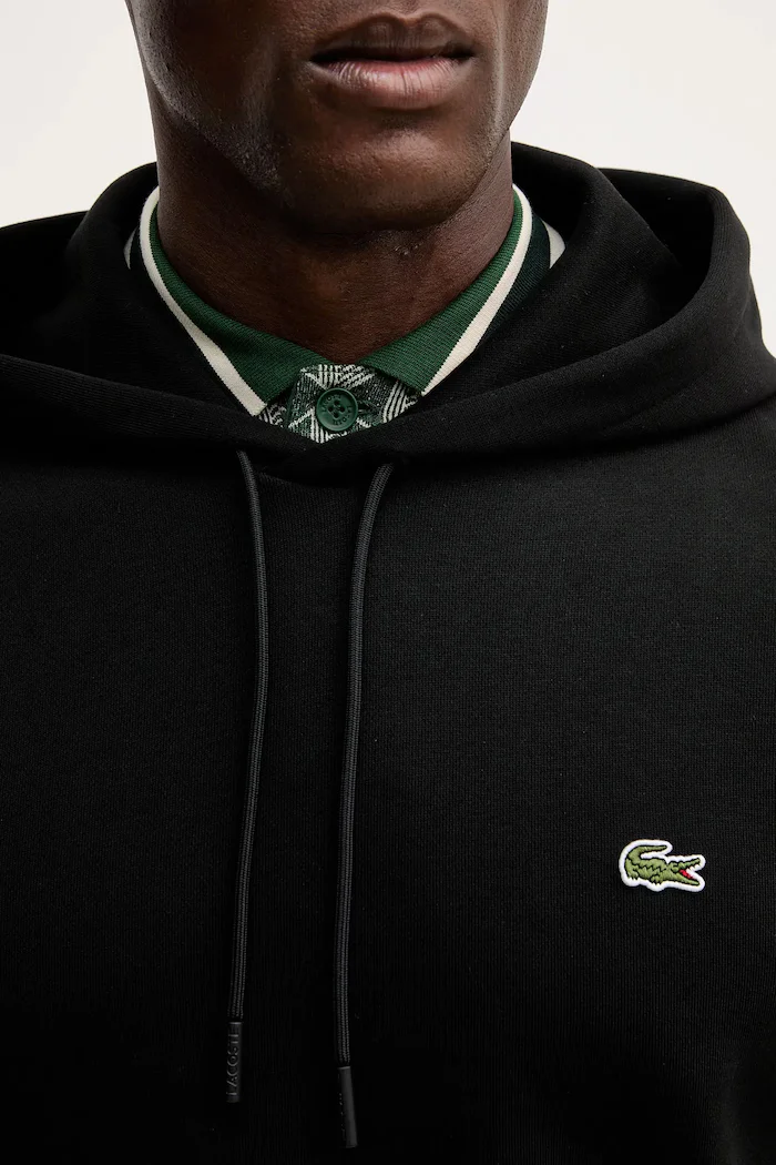 Lacoste суичър с качулка мъжки от памук черен SH9839