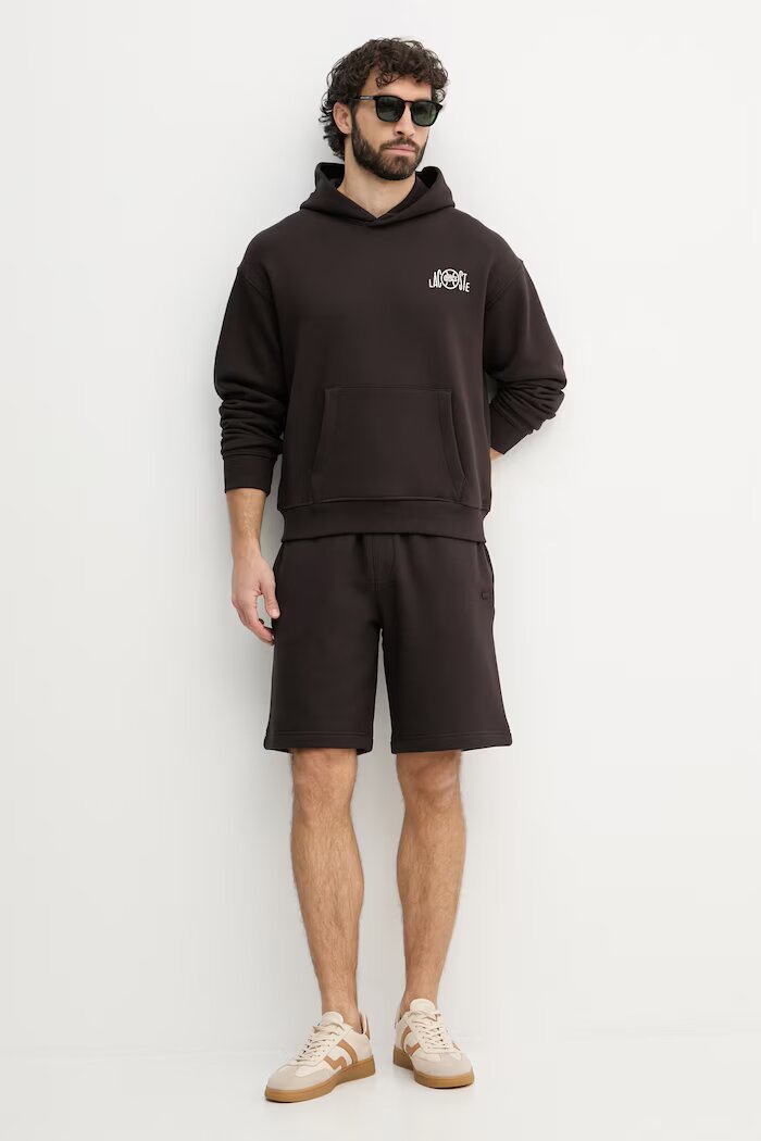 Lacoste суичър с качулка мъжки от памук кафяв SH2196