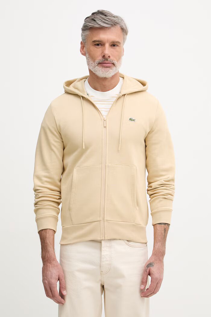 Lacoste суичър с качулка мъжки с памук бежов SH9626
