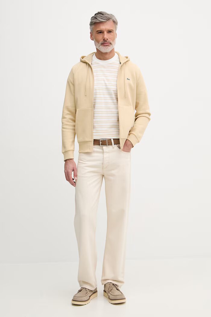 Lacoste суичър с качулка мъжки с памук бежов SH9626