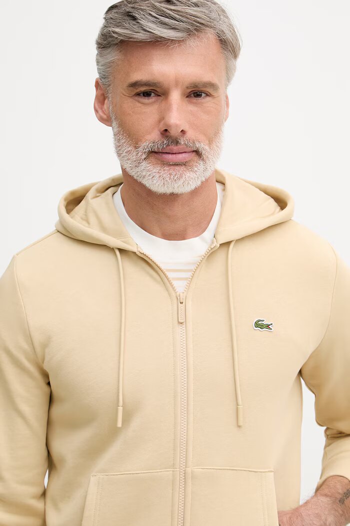 Lacoste суичър с качулка мъжки с памук бежов SH9626