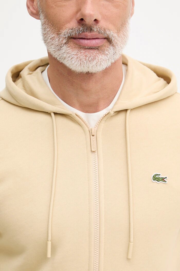 Lacoste суичър с качулка мъжки с памук бежов SH9626