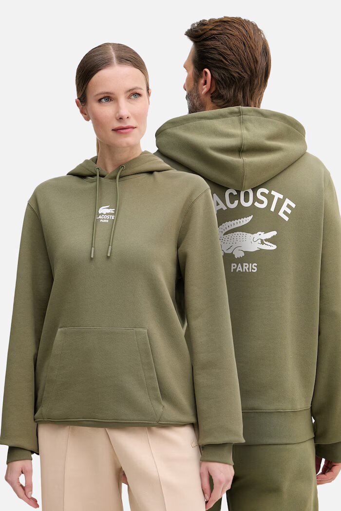 Lacoste суичър с качулка от памук зелен SH2740