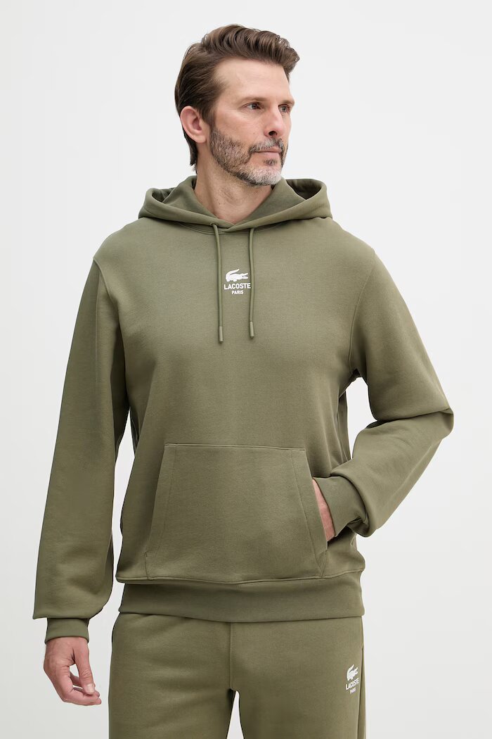 Lacoste суичър с качулка от памук зелен SH2740