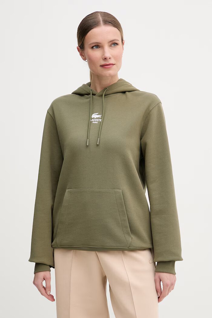 Lacoste суичър с качулка от памук зелен SH2740