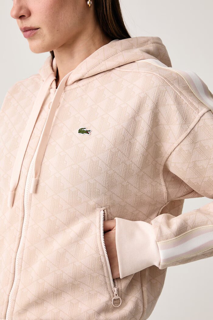 Lacoste суичър с цип и качулка дамски с памук розов SF7606