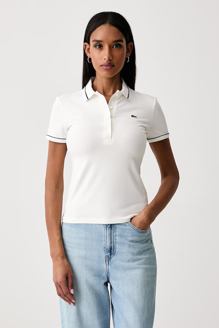 Lacoste тениска с яка дамска с памук бежова DF5284