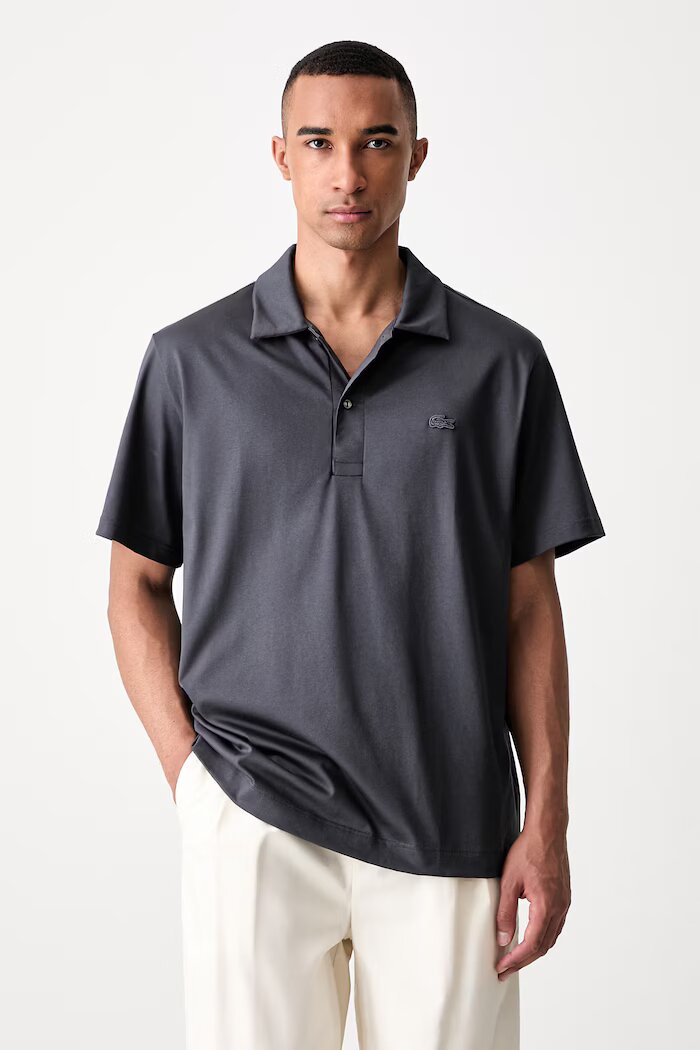 Lacoste тениска с яка мъжка от памук сива DH5928