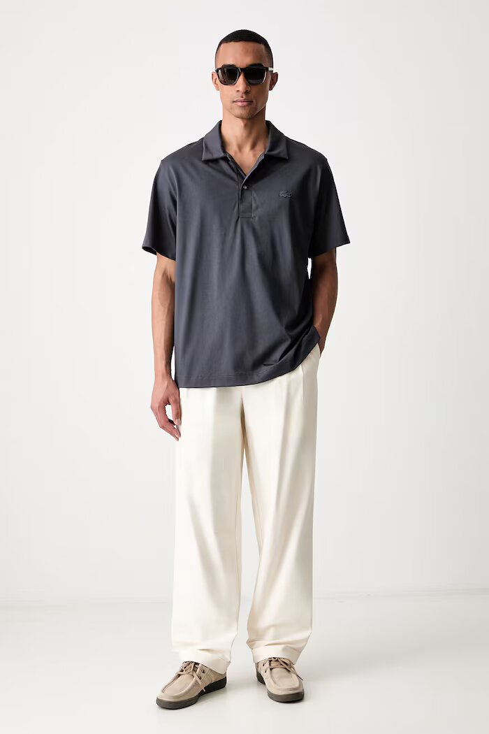 Lacoste тениска с яка мъжка от памук сива DH5928