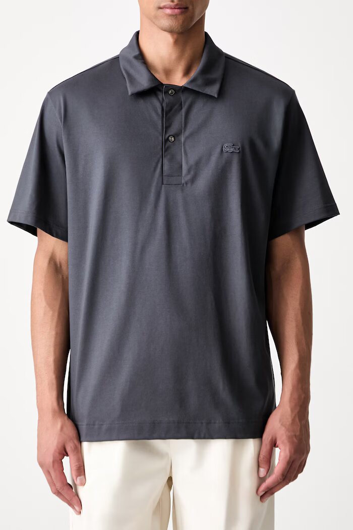Lacoste тениска с яка мъжка от памук сива DH5928