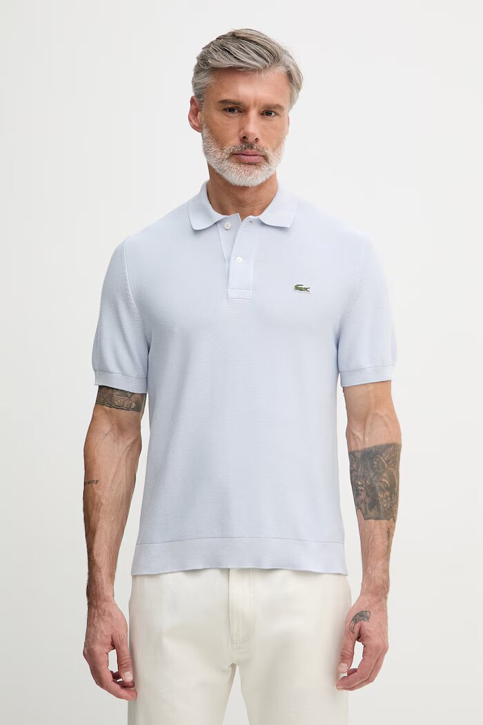 Lacoste тениска с яка мъжка памучна синя AH1043