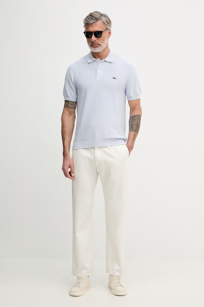 Lacoste тениска с яка мъжка памучна синя AH1043