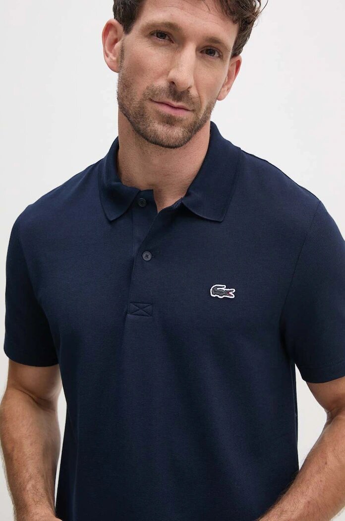 Lacoste тениска с яка мъжка с памук тъмносиня DH5522