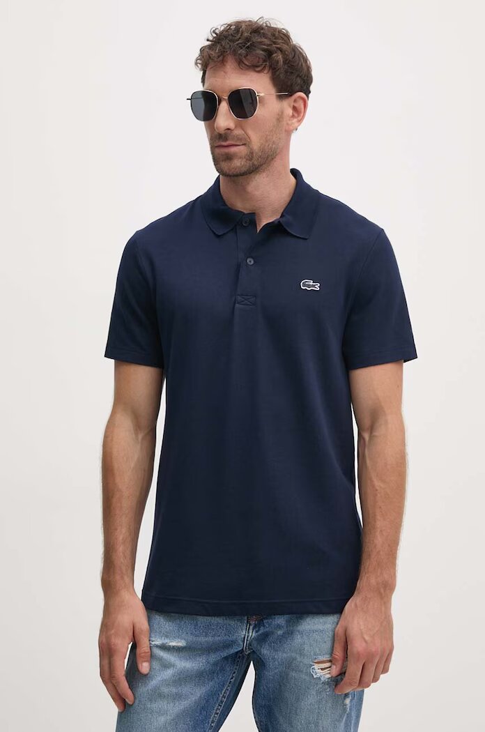 Lacoste тениска с яка мъжка с памук тъмносиня DH5522